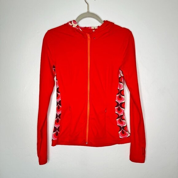 Boden Athletic Jacket Red With Geometric Print on the Side Size 8 - Picture 3 of 8